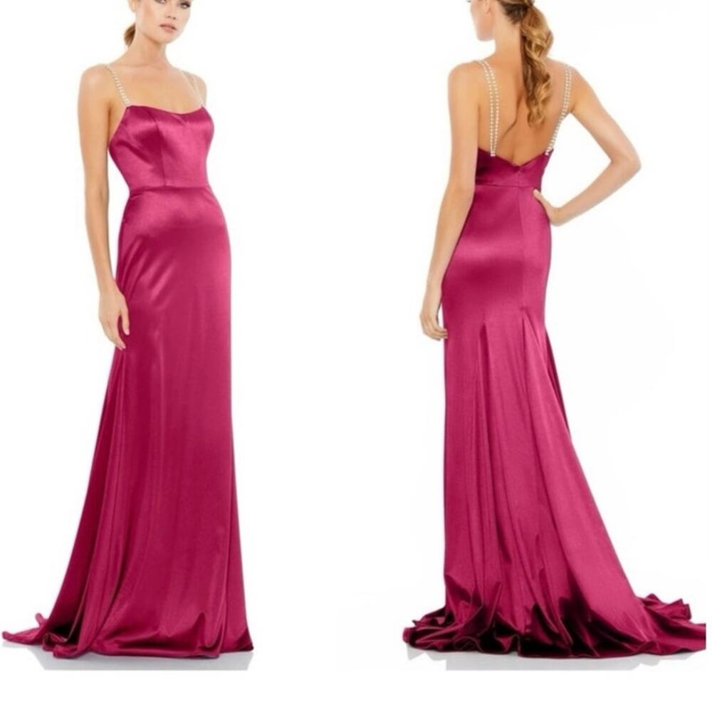 MAC DUGGAL 12428 Charmeuse Rhinestone Strap Trumpet Gown in Hot Pink Size 4 New